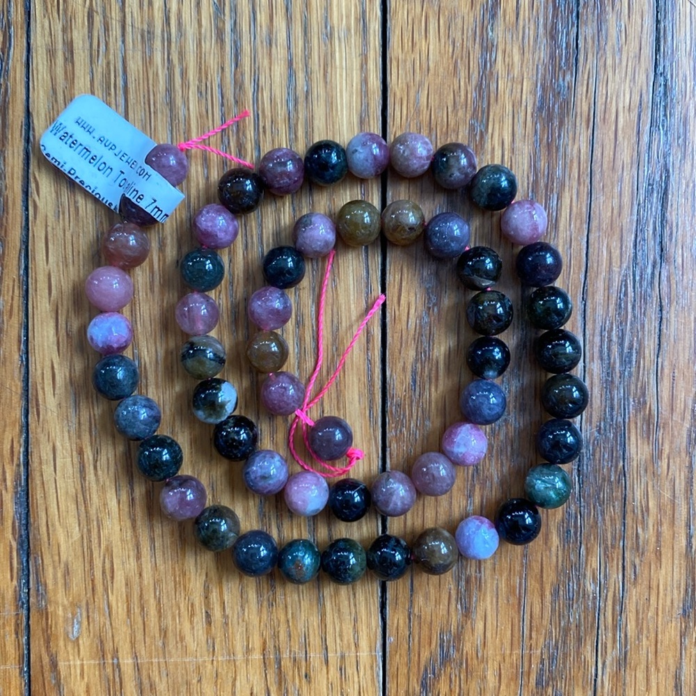 Watermelon Tourmaline 7mm Smooth Round Bead 15” Strand